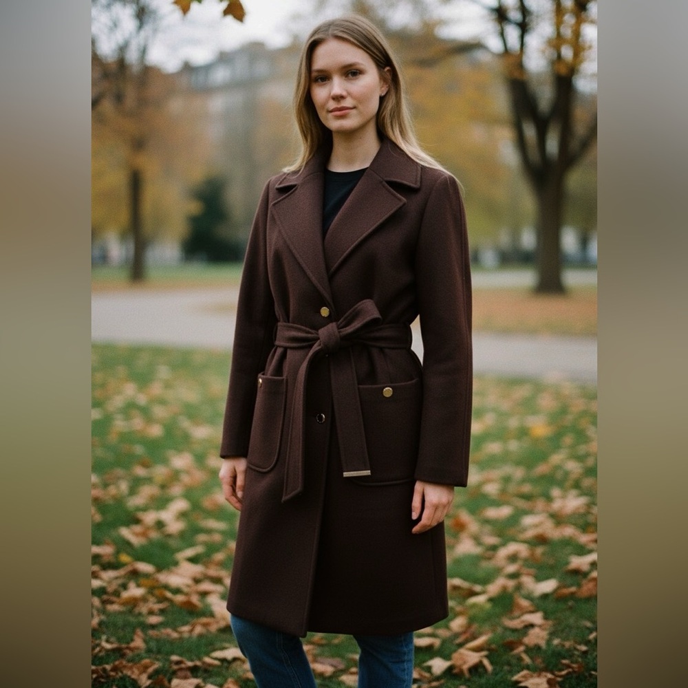 NWT Marc New York Rich Belted Double Breasted Coat In Brown Stone XL